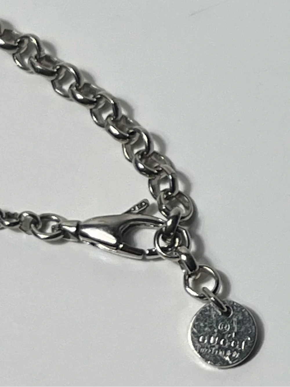 Gucci Ghost Logo Diamond Motif Pendant Sterling Silver 925 Enamel Necklace